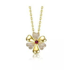 Flower Pendant Necklace Women 14K Gold Plated Cubic Zirconia Floral Gold
